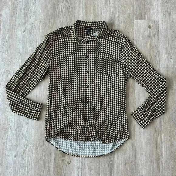Mens Forever 21 Yellow/Black Printed Long Sleeve Shirt - M - Picture 1 of 5